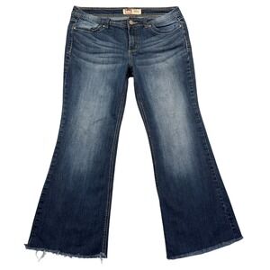 Vintage Y2K LEI Sophia Hipster Flare Jeans 13 Blue Stretch Cropped‎ Raw Hem